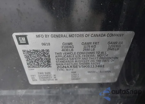 2019 Chevrolet Equinox Ls z USA, uszkodzony, nr VIN 2GNAXSEV5K6113461